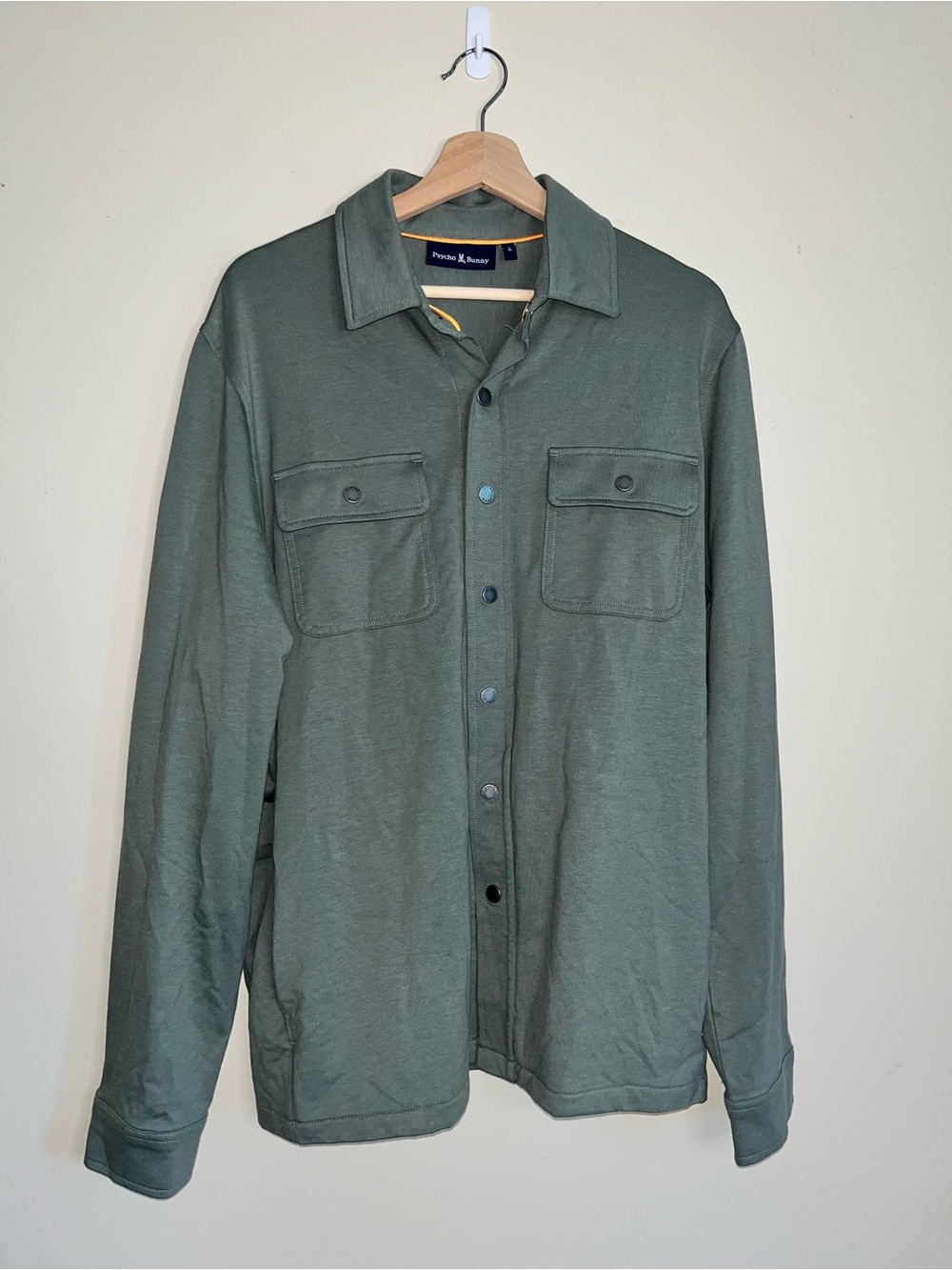 Psycho Bunny Olive Green Button-Up Jacket men’s large